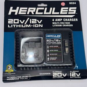 Hercules HC04 Lithium Ion Battery 20v/12v Multi-Voltage, Fast Charger New In Box